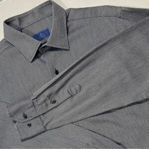 David Donahue Black and White Micro-Pattern Dress Shirt